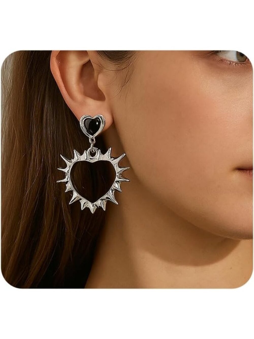 Women's Silver Mystery Dark Spike Love Vintage Skull Dangle Halloween Earrings